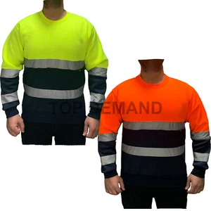 Mens Hi-Viz Vis Visibility Strips Fleece Safety Work Shirt Top Jumper Sweatshirt - Picture 1 of 5