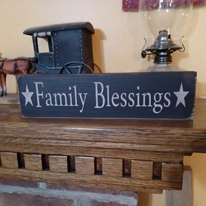 Family Blessings Rustic Primitive Country Farmhouse Sign Stars - Picture 1 of 4