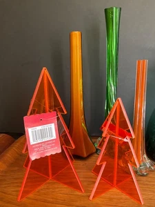 Lot 2 Modernist Clear ORANGE Acrylic Tabletop Trees 7.5 & 6" Tall 3D Cutouts Set - Picture 1 of 23