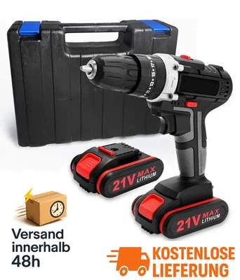 Leistungsstarker 21V Akku-Bohrschrauber 2x Lithium Akku, Ladegerät, LED Licht, i - Bild 1 von 4