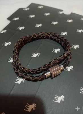 Pulsera de cuero genuino de doble envoltura para hombre - Cierre magnético Foto 1 de 4