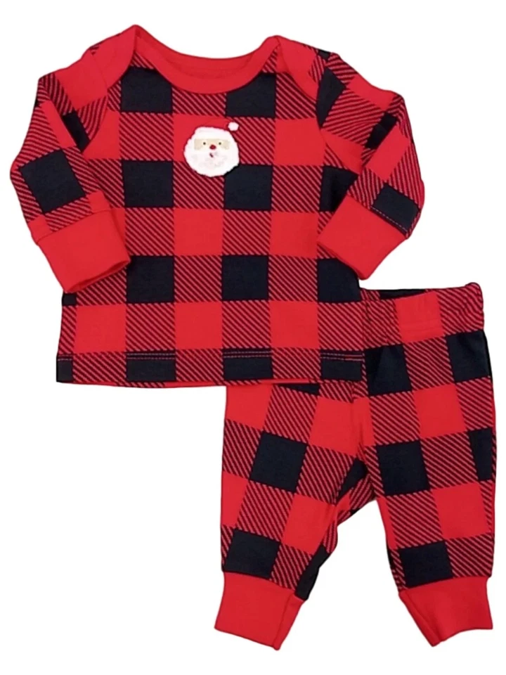 Carter's Unisex Baby 2-Piece Buffalo Check Top and Pant Santa Set 6 Months