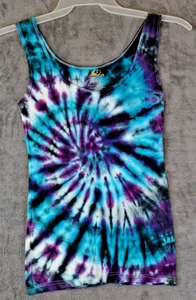 Mossy Oak Tank Top Small Spiral Tie‑Dye Blue Purple Artisan Hand Dyed Cotton - Picture 1 of 8