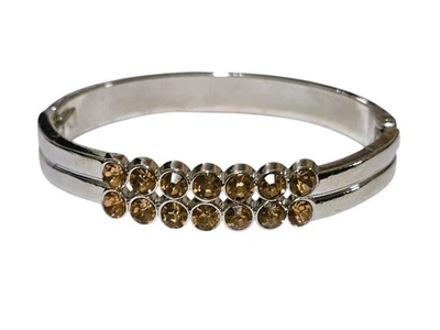 Brazalete Brazalete con Bisagras Tono Plateado con Estrás Ámbar 2.5" Retro Glamour... Foto 1 de 4