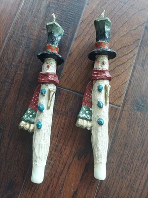 2 velas muñeco de nieve Kurt Adler cónicas angustiadas vacaciones de Navidad 11" Snowtown Foto 1 de 4