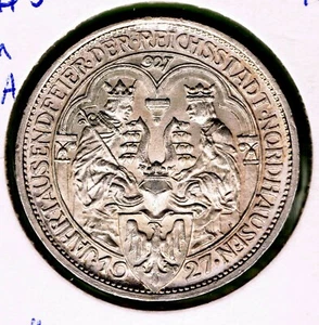 DEUTSCHLAND, WEIMARER REPUBLIK - 3 MARK 1927 A KM# 52, HOCHWERTIG, 1000. ANN. - GEFUNDEN - Bild 1 von 2