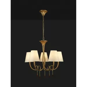 Lampadario design classico oro con paralumi crema 5 luci MN-142 - Imagen 1 de 2