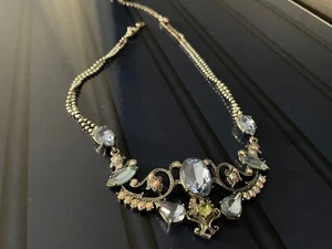 Fashion Costume Jewelry Silver Plated Necklace Blue Rhinestone  - Picture 1 of 8
