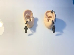 Men's Black Coffin Cross Stainless Steel Ear Cuff Earrings Jewelry Chain Pair  - Picture 1 of 2