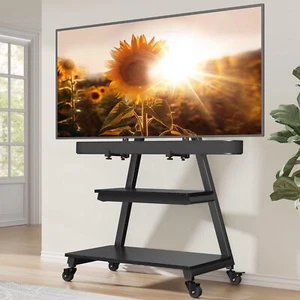 Mobile Tv Stand With Soundbar Mount Rolling Floor Tv Stand With Wheels For 4380" - Picture 1 of 9