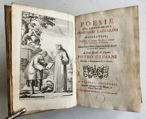 1736 POETRY antique POESIE del SIGNOR ABATE DOMENICO LAZZARINI vellum bound - Imagen 1 de 9