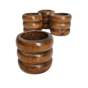 Vtg Wood Napkin Rings Holders Set Of 4 Wooden Brown Farmhouse Boho Cottagecore - Picture 1 of 6