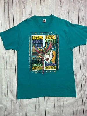 1990 Bright Single Stitch Sleeve New Orleans Vintage T-shirt XL Mardi Gras Shirt - Image 1 of 4
