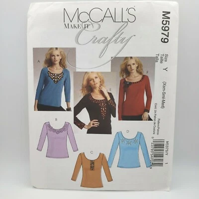 McCall's M5979 T-Shirt Top Beaded Embellished Neckline Pattern Size XS-M Uncut - Image 1 of 4