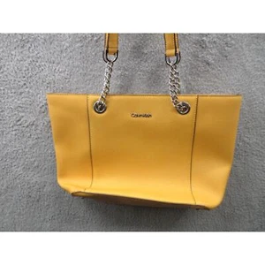 Calvin Klein Hayden Saffiano Yellow /Gold Leather Handbag Top Zip Chain Tote Bag - Picture 1 of 22