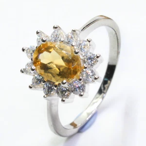 Natural Deep Yellow Citrine Sterling Silver 925 Handmade Women Solitaire Ring - Picture 1 of 7