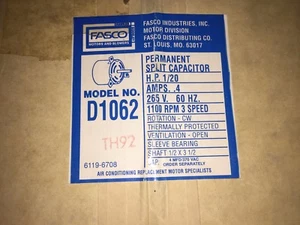 Fasco D1062 5" diámetro Motor eléctrico Amana 1/20-1/30-1/40 HP 265V 1100RPM 3 VELOCIDADES - Imagen 1 de 3