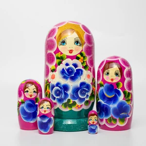 5pcs 14cm / 5.5" Gouache Genuine Matryoshka Russian Nesting Dolls - Picture 1 of 2