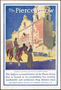 Rare Antique Pierce Arrow Car San Juan Capistrano Mission Color Art Print Ad - Picture 1 of 1
