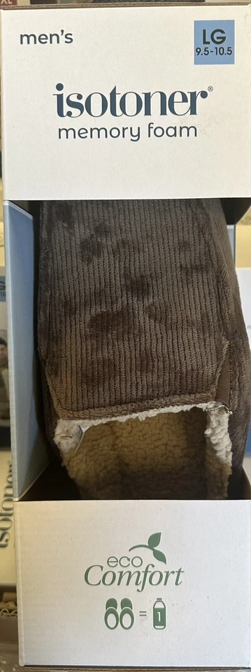Isotoner 男式记忆泡沫缓冲连帽生态舒适拖鞋 L 码 — 第 1/1 张图片