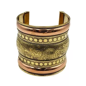 Ornate Brass Cuff Gold Metal Bracelet Ethnic Boho Jewelry Afghan Cuff Bracelet - Picture 1 of 1