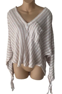 Free People beige & weiß Chevron LS High-Low Hem Gaze Crinkle Tunika Gr. S - Bild 1 von 7