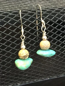 Sterling Silver 925 Turquoise Rock Dangle Earrings - Picture 1 of 9