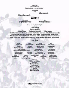 Inserto original del programa Wicked Broadway SOLO créditos completos Idina Menzel Chenoweth - Imagen 1 de 2