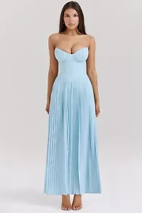 HOUSE OF CB 'Marcella' Ocean Blue Pleated Maxi Dress S 8/10 3148 - Bild 1 von 12
