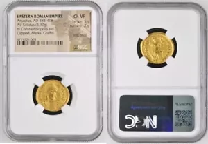 ARCADIO, D.D. 383-408. AV Solidus (4,32 gms), Constantinopla Mint, 6ª Officina - Imagen 1 de 3