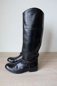 Frye Melissa Seam Pull On Leather Tall Riding Boot Black 6 B Western Cowboy - Picture 1 of 6