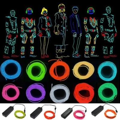 UK 1/3/5M Battery Operated Luminescent Neon LED Lights Glow EL Wire String Strip - Image 1 of 4
