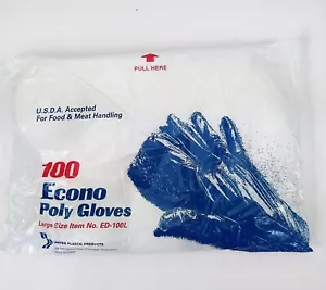 100 Guantes de Polietileno Econo Manipulación de Alimentos Carne GRANDES Desechables USDA Restaurante Transparente - Imagen 1 de 1