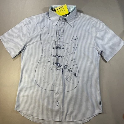 Camisa Fender By DaVinci Abotonada Manga Corta Bordada Guitarra Azul MED NUEVA CON ETIQUETAS Foto 1 de 4
