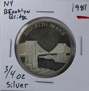 1981 USA New York NYC Brooklyn Bridge PP Silber 3/4 Oz Medaille - Bild 1 von 6