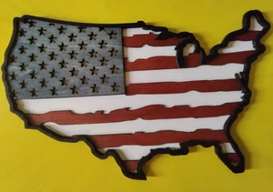 Laser Cut USA Flag Wood Art Display 4 Layers FINISHED Stained Clear Coat 12"x7" - Picture 1 of 6