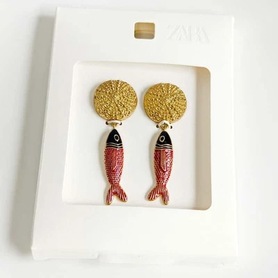 New Zara Fish Statement Drop Earrings Gift Retro Women Party Vacation Jewelry - Image 1 of 4
