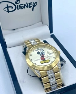 New In Box Elgin Disney Mickey Mouse Watch MCK209 Day Date Gold Tone Bracelet - Picture 1 of 7