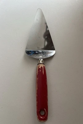 VTG EKCO Pie Cake Server Knife Shovel Slice Red Painted Wooden Handle Stainless  - Image 1 of 4