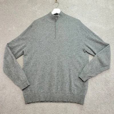Neiman Marcus Sweater Mens Large Gray Cashmere Tight Knit Mock Neck Quarter Zip - Image 1 of 4