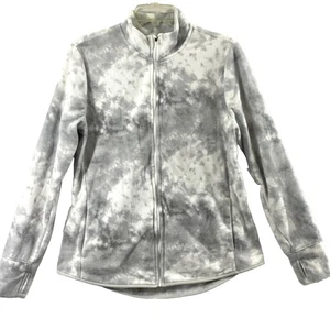 Womens Fleece Jacket Size Large Gray White Tie Dye Thumbhole Full Zip Athletic - Picture 1 of 10