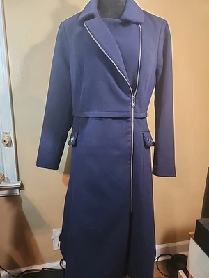 Casaco de inverno longo azul marinho elegante prata com zíper Vênus feminino 8 elegante forrado quente  - Imagem 1 de 4