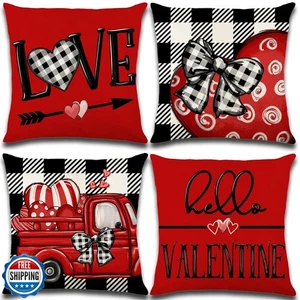 Valentines Day Decorations-Throw Pillow Covers 18x18 in Set of 4,Valentine Li - Picture 1 of 5