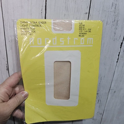 Vintage Nordstrom Shiny Ultra Sheer Light Control Top Pantyhose Powder Size B - Image 1 of 4