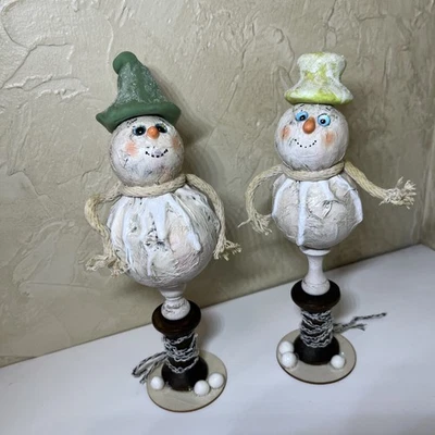 altered art CHRISTMAS 2pc SNOWMEN vintage Look OOAK Mixed Media SheShe whimsy - Image 1 of 4