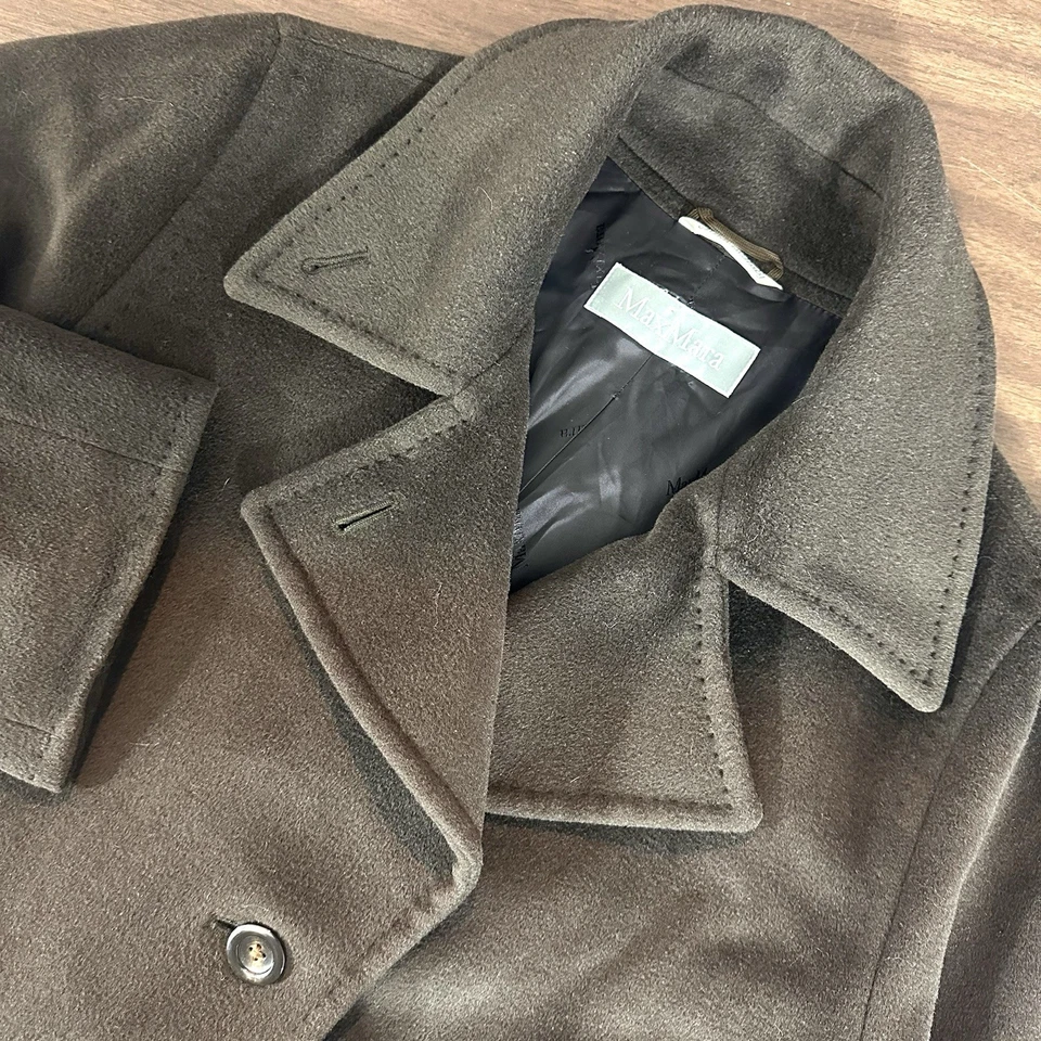 Max Mara Single Breasted Olive Green Virgin Wool Coat Jacket Womens 8 EUC - Image 1 of 4