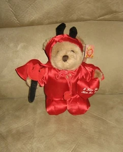 Nuevo 8" San Valentín Rojo Diablo Vestido Conjunto Oso de Peluche Peluche con Corazón - Imagen 1 de 1