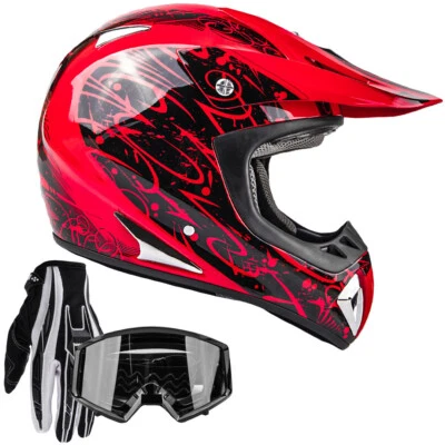 Casco de motocross rojo adulto combo guantes gafas DOT hombres mujeres ATV UTV MX suciedad  Foto 1 de 4