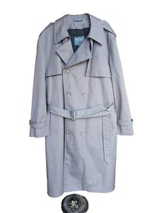 VTG 80s Men's Grey Long Sleeve NWT thinsulate Tie Waist Long Trench Coat Size 46 - Picture 1 of 10