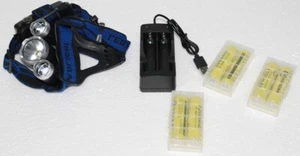 3 LED Headlamp Rechargeable Battery Head Torch Headlight Camping Flashlight - Picture 1 of 5